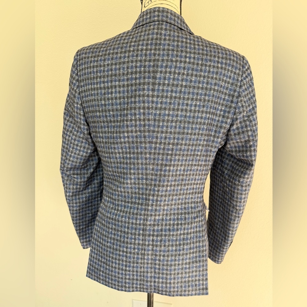 Akademiks Blazer Multi‎ Gingham Checkered Navy Sport Coat Brioni Style Academia - Picture 6 of 12